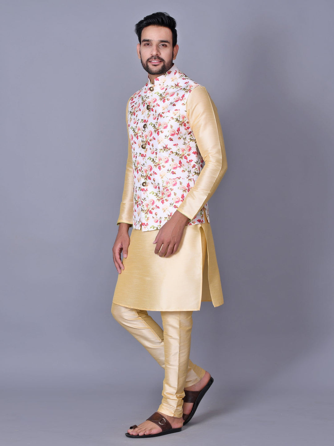 Floral Off White Nehru Jacket