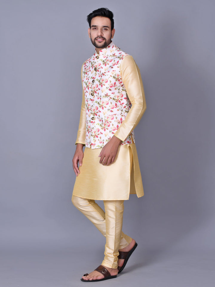 Floral Off White Nehru Jacket