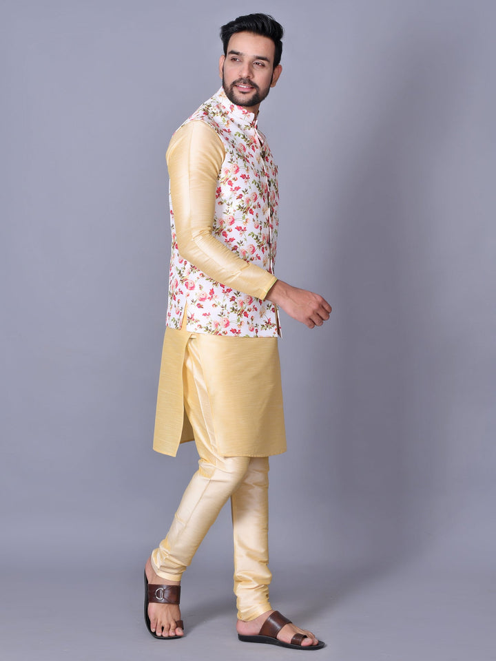 Floral Off White Nehru Jacket