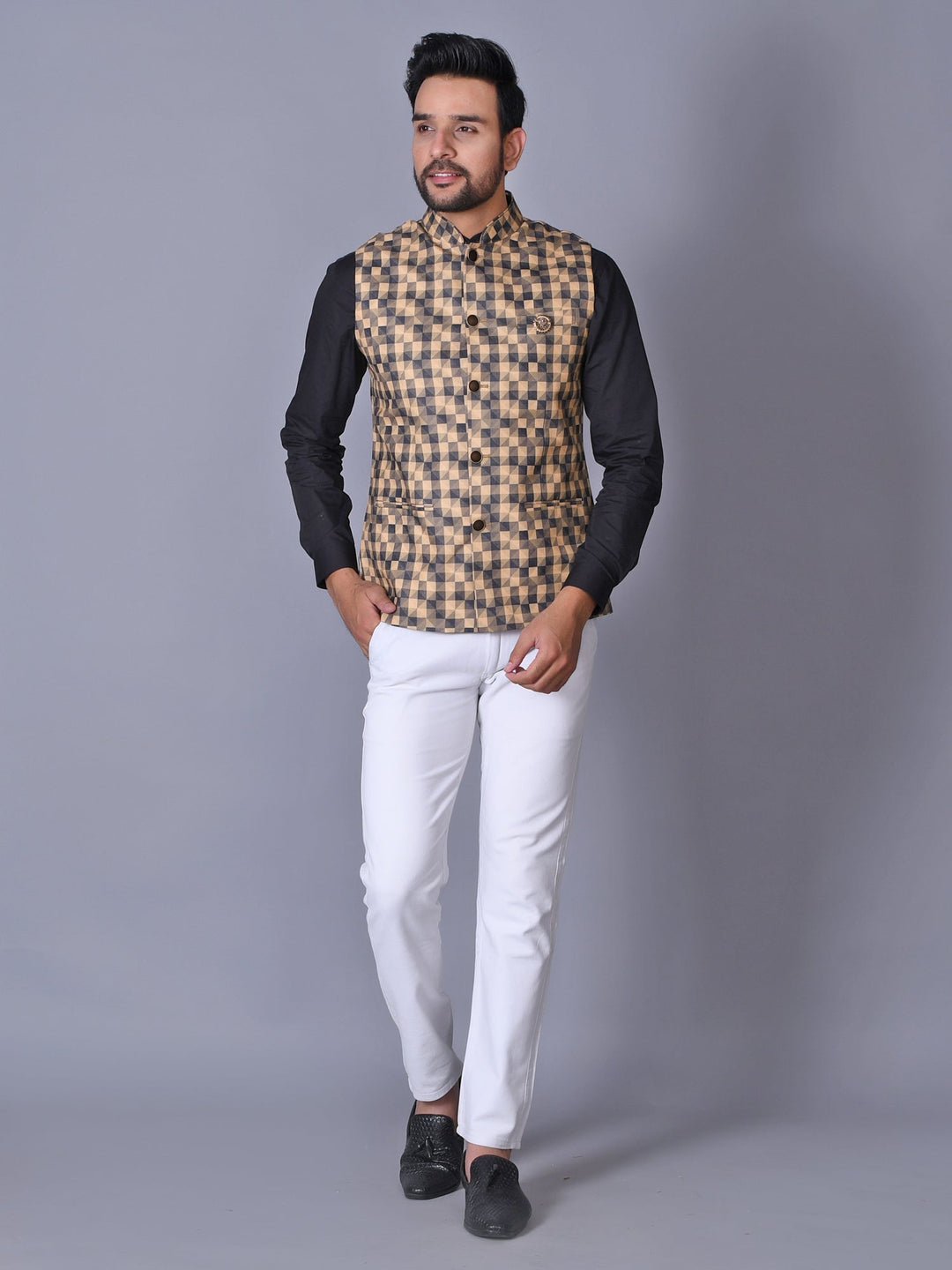 Colourblocked Brown Nehru Jacket