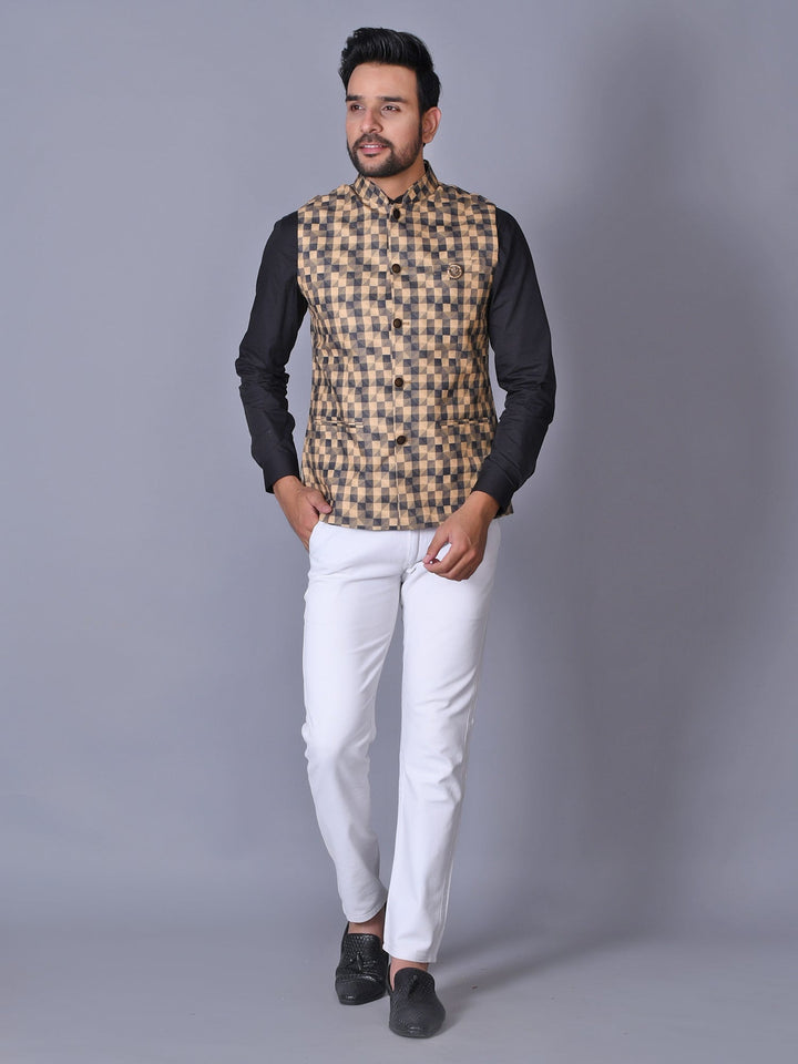 Colourblocked Brown Nehru Jacket