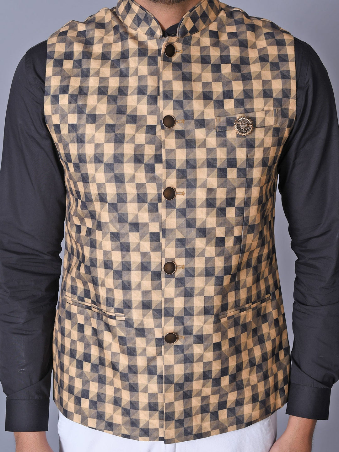 Colourblocked Brown Nehru Jacket