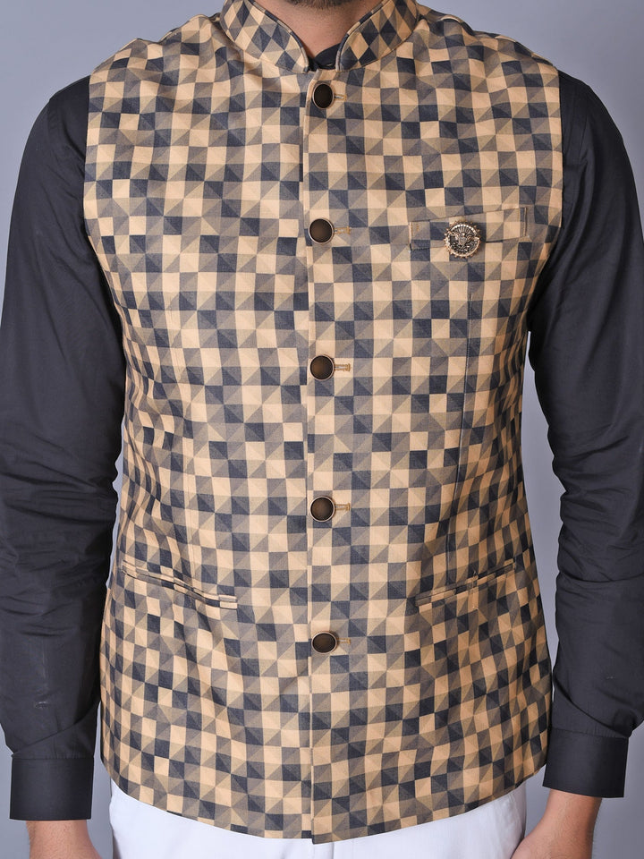 Colourblocked Brown Nehru Jacket