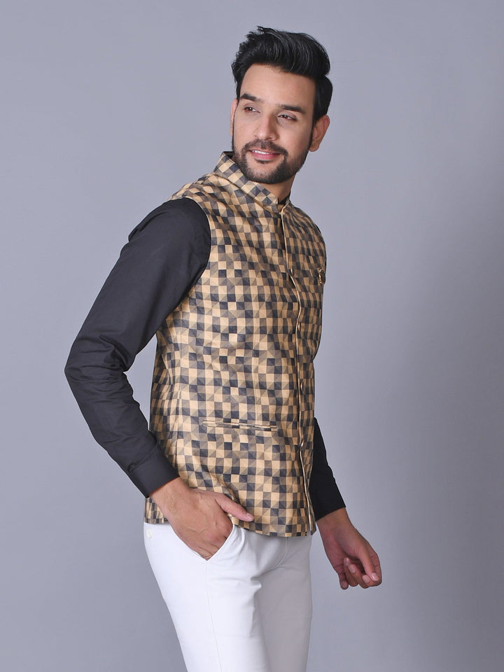 Colourblocked Brown Nehru Jacket