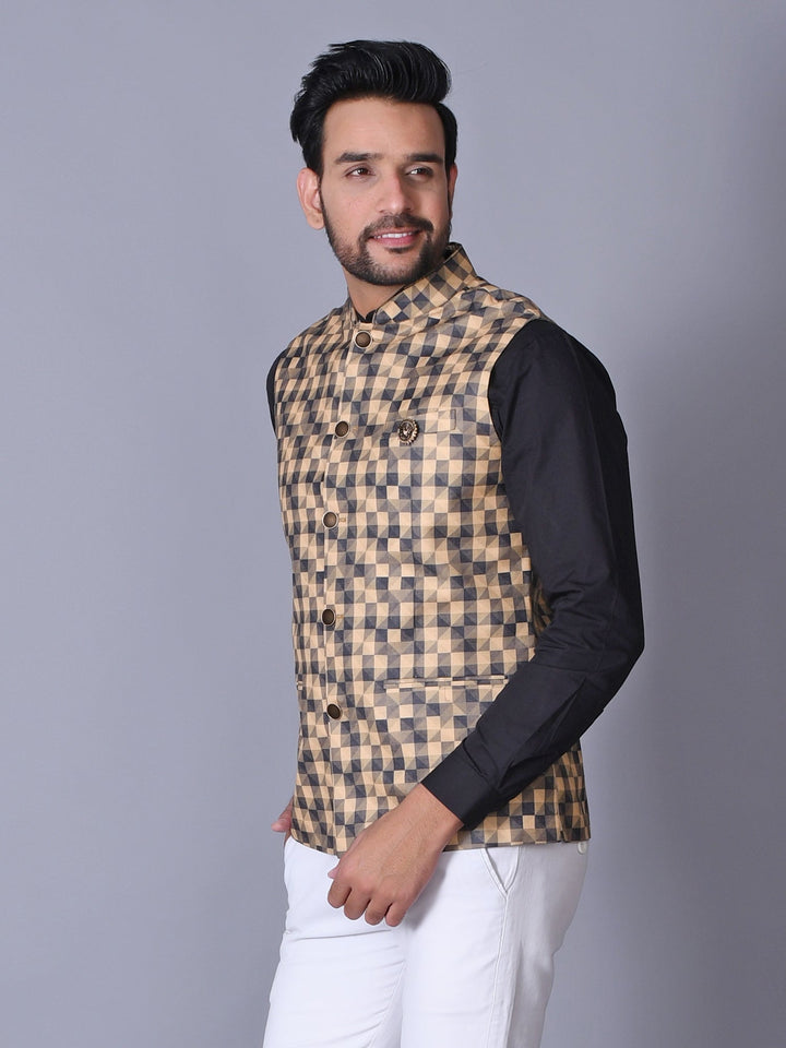Colourblocked Brown Nehru Jacket
