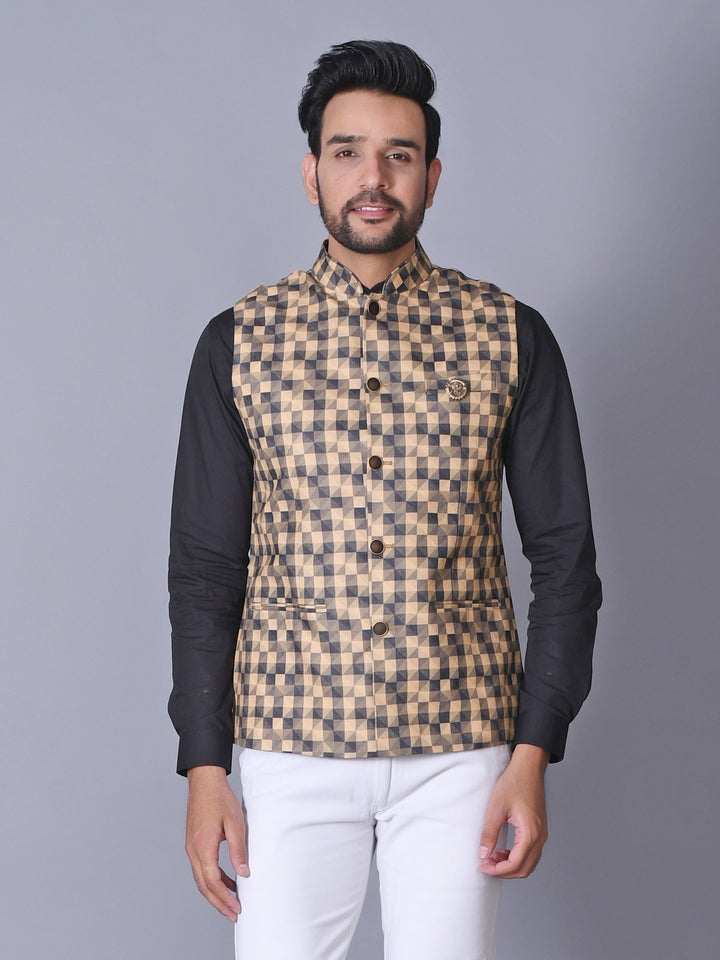 Colourblocked Brown Nehru Jacket