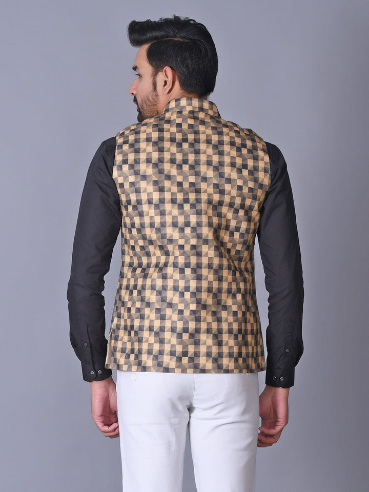 Colourblocked Brown Nehru Jacket