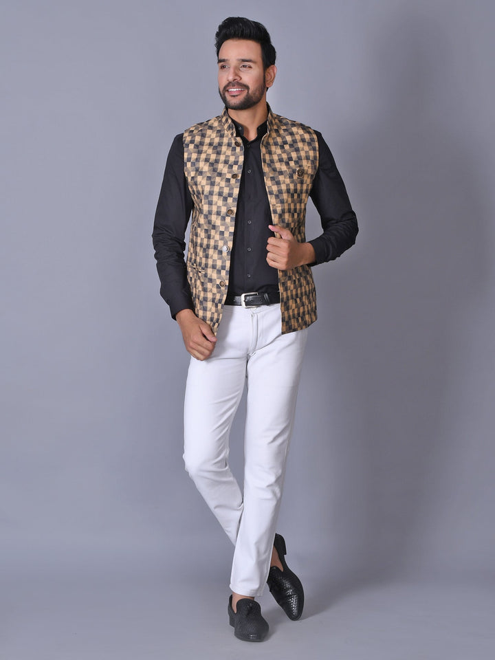 Colourblocked Brown Nehru Jacket
