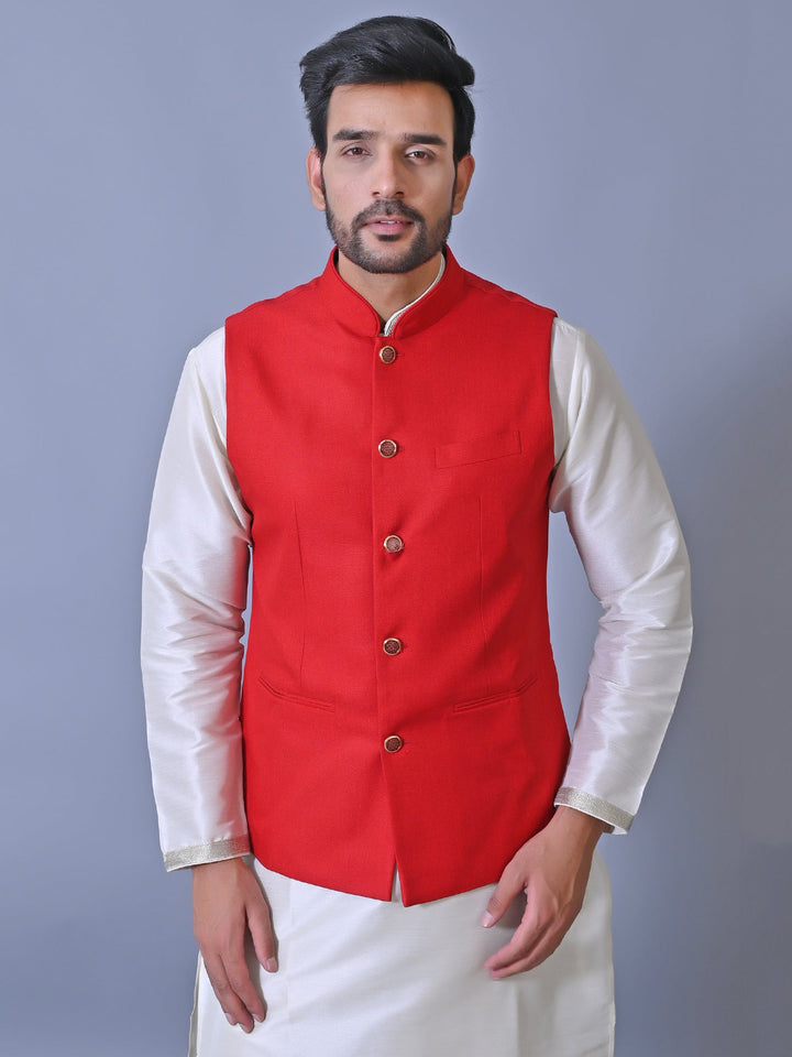 Textured Red Nehru Jacket