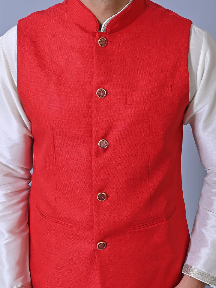 Textured Red Nehru Jacket