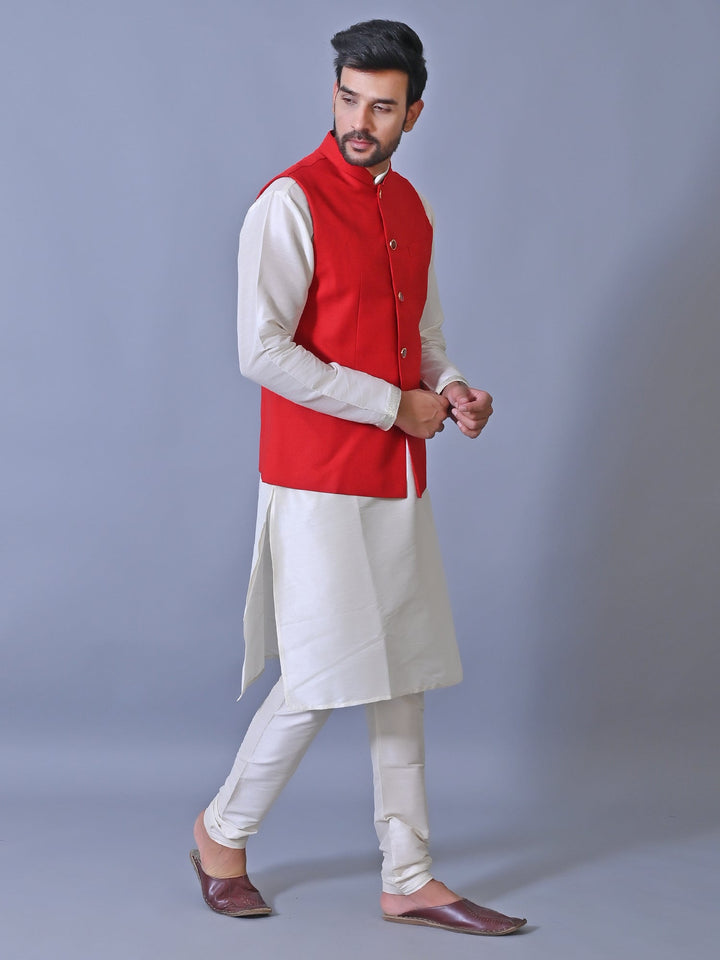 Textured Red Nehru Jacket