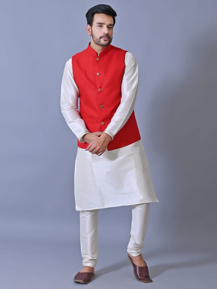Textured Red Nehru Jacket