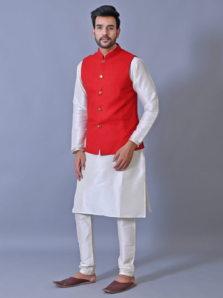 Textured Red Nehru Jacket
