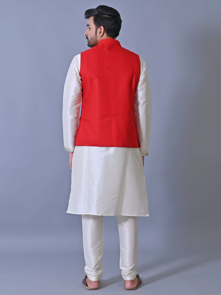 Textured Red Nehru Jacket