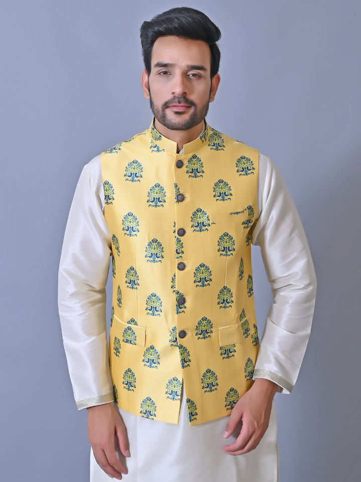 Ethnic Motifs Yellow Nehru Jacket