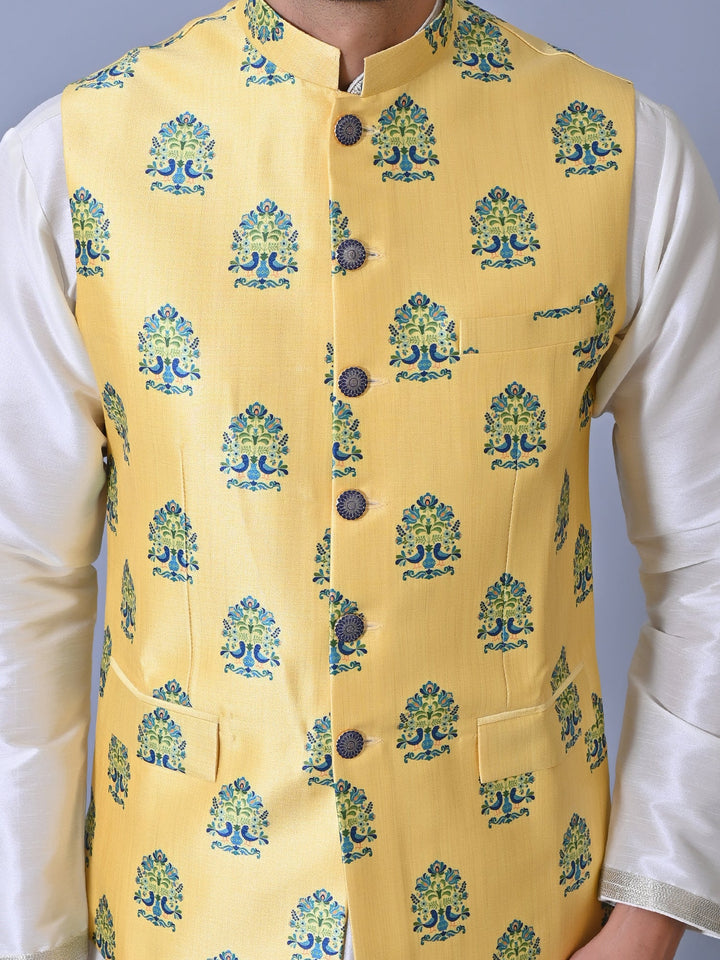 Ethnic Motifs Yellow Nehru Jacket