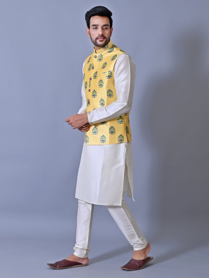 Ethnic Motifs Yellow Nehru Jacket