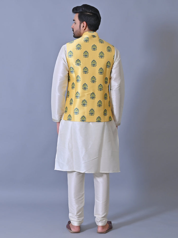 Ethnic Motifs Yellow Nehru Jacket