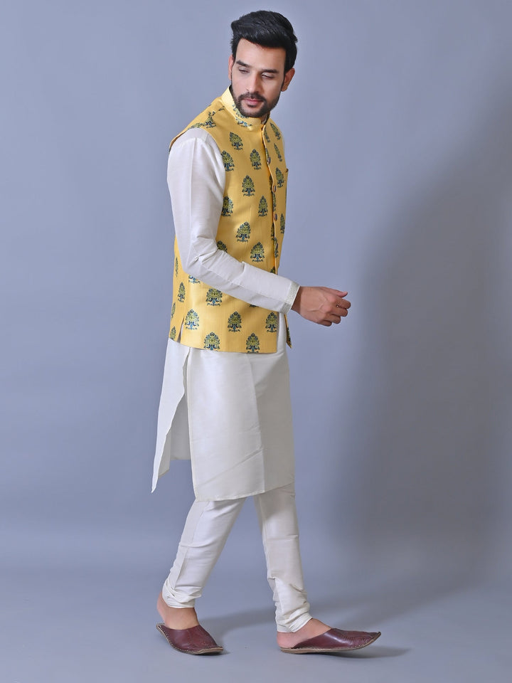 Ethnic Motifs Yellow Nehru Jacket