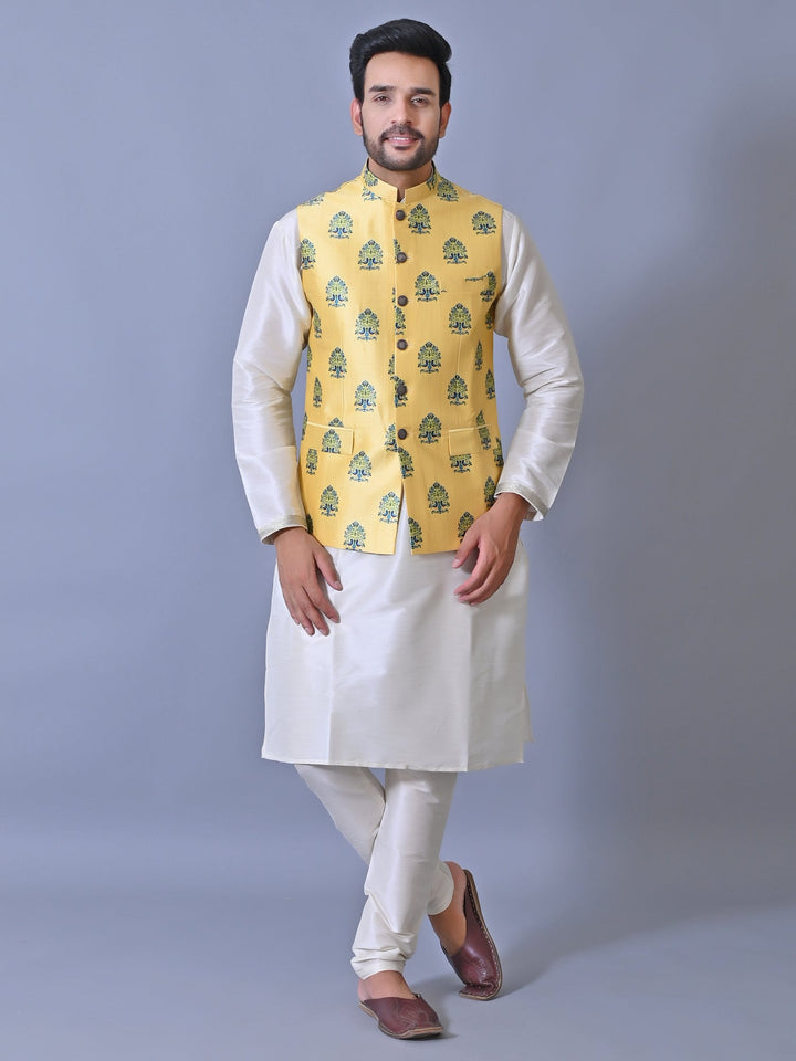 Ethnic Motifs Yellow Nehru Jacket