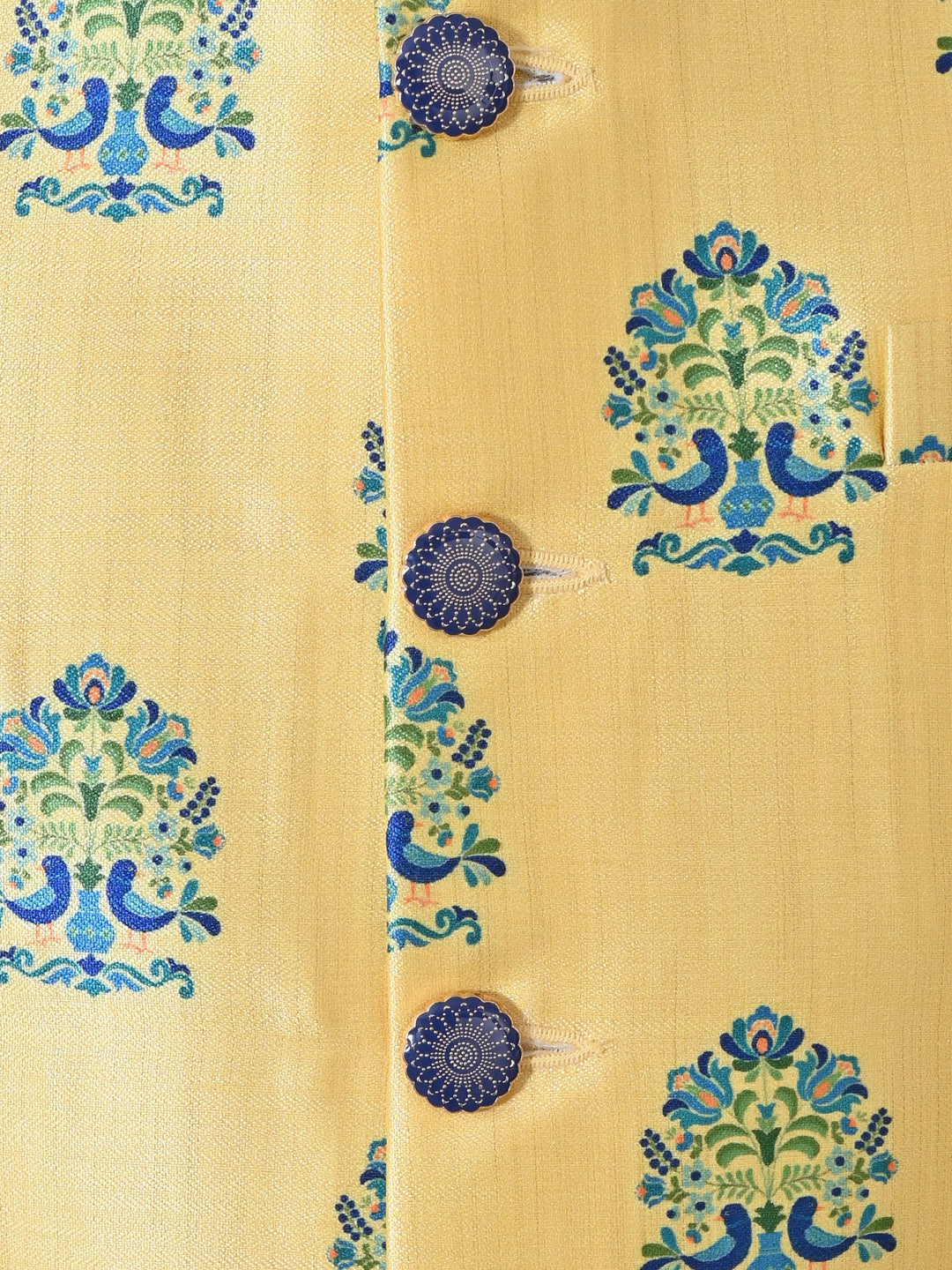 Ethnic Motifs Yellow Nehru Jacket