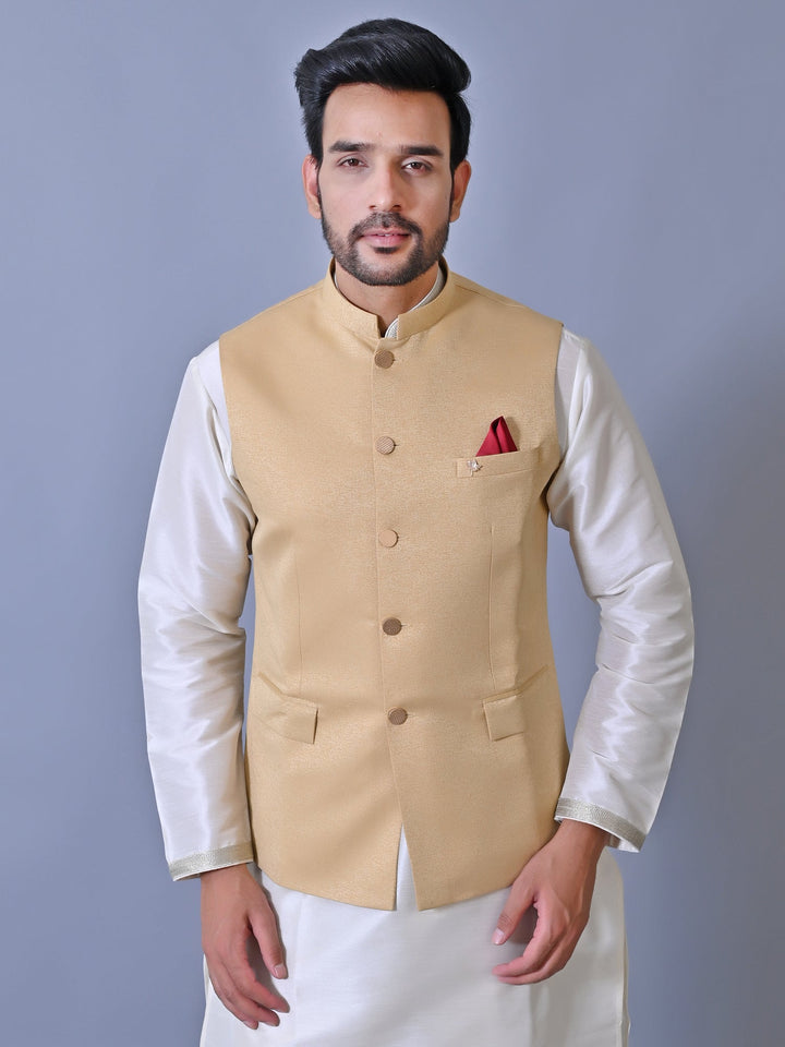 Textured Beige Nehru Jacket