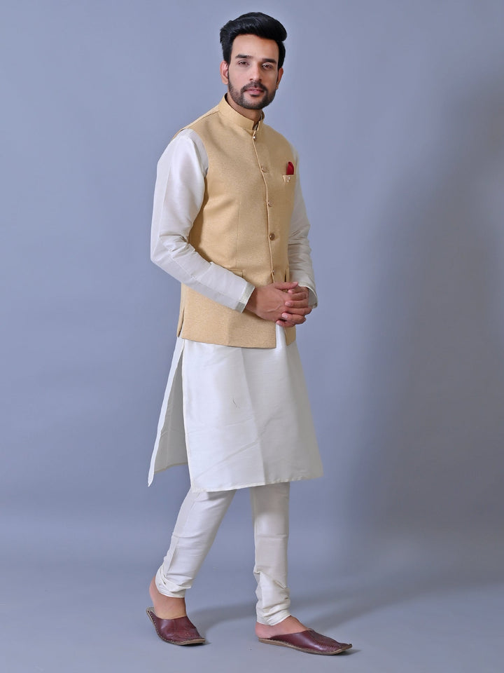 Textured Beige Nehru Jacket