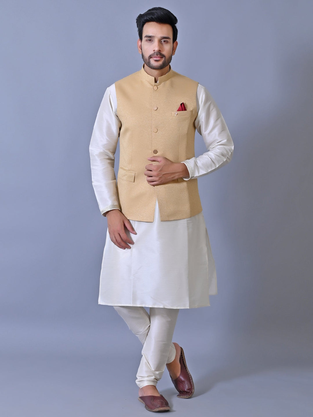 Textured Beige Nehru Jacket