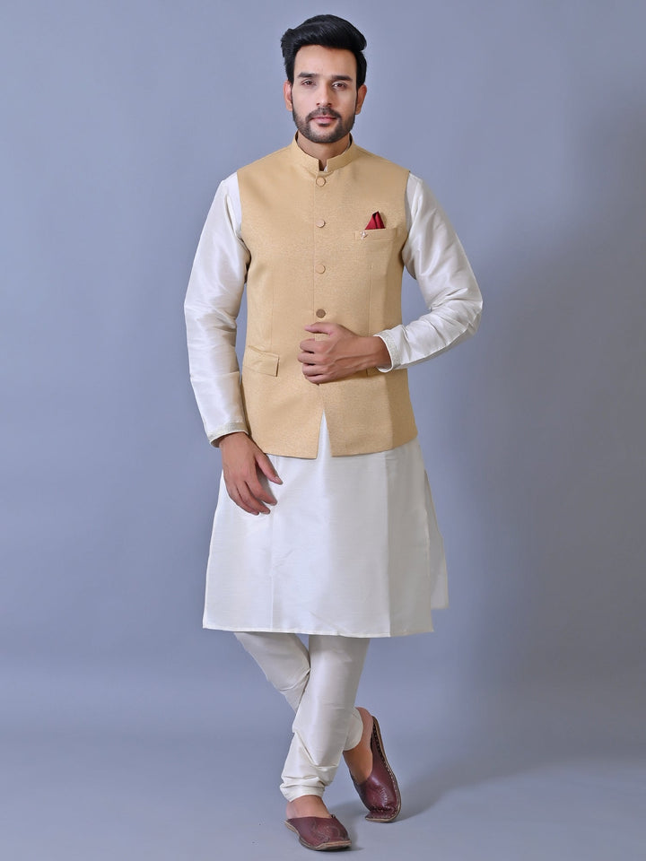 Textured Beige Nehru Jacket