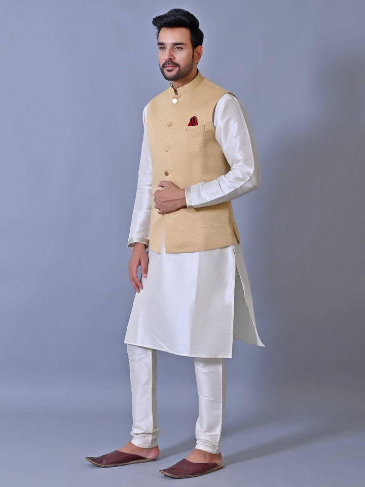 Textured Beige Nehru Jacket