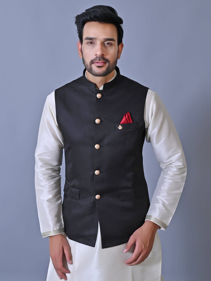 Textured Black Nehru Jacket