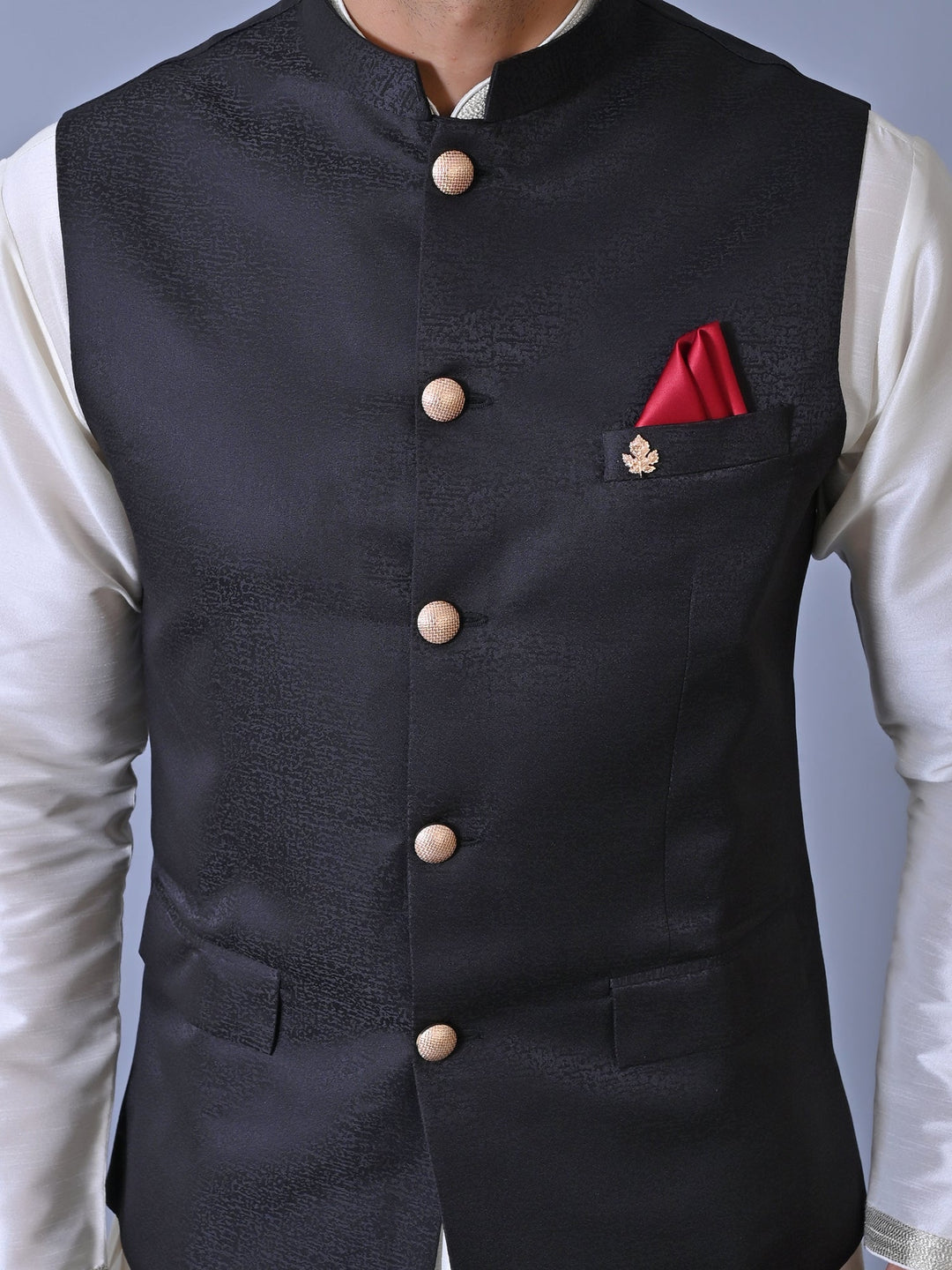 Textured Black Nehru Jacket