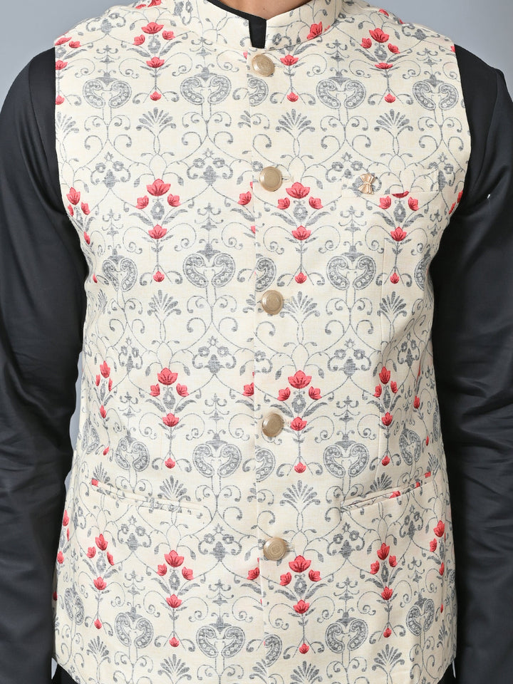 Printed Cream Nehru Jacket