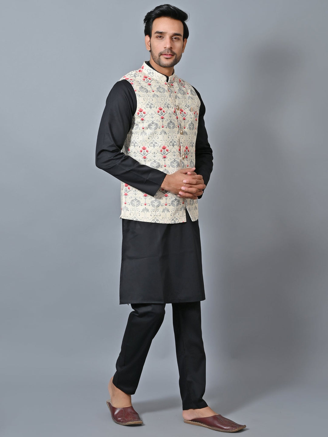 Printed Cream Nehru Jacket