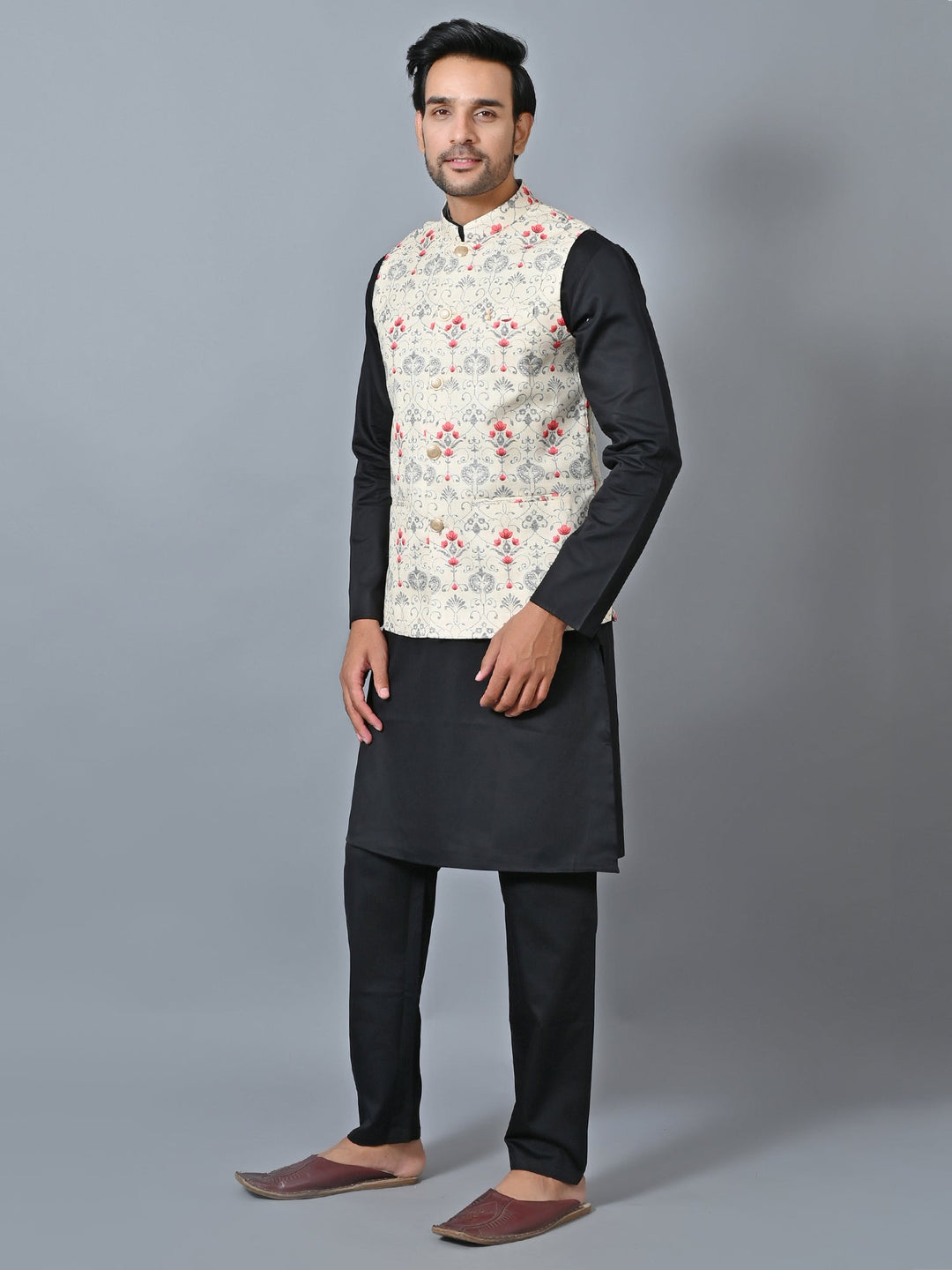 Printed Cream Nehru Jacket