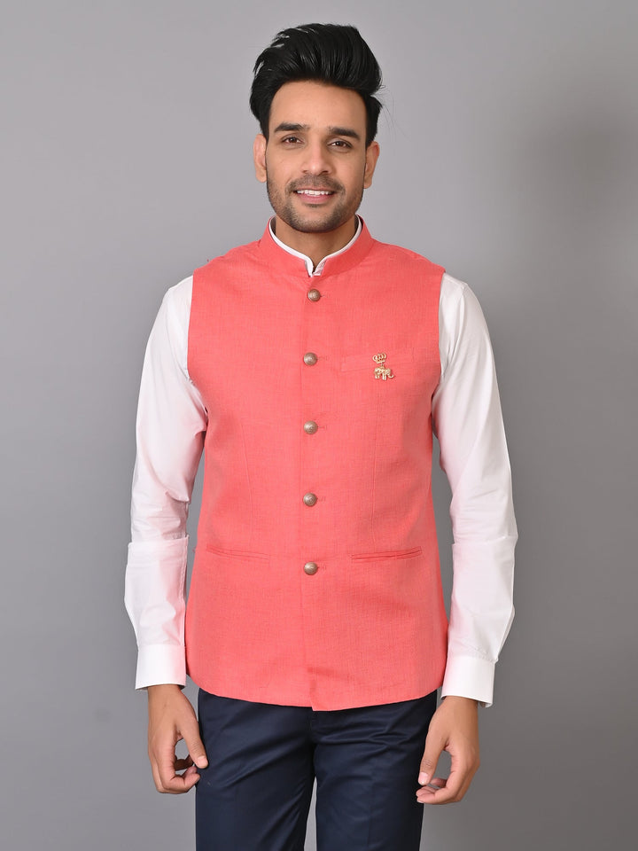 Solid Peach Nehru Jacket