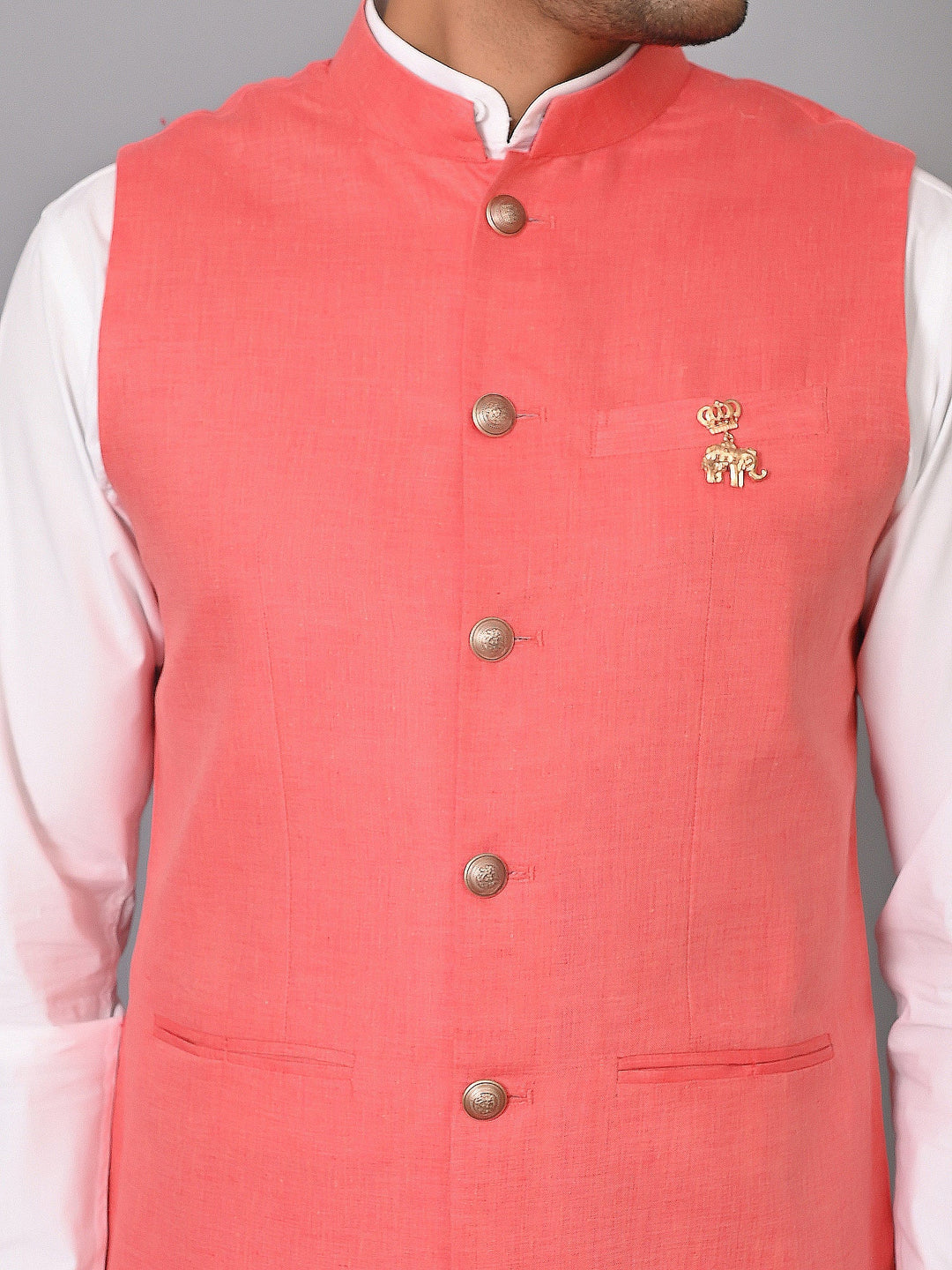 Solid Peach Nehru Jacket