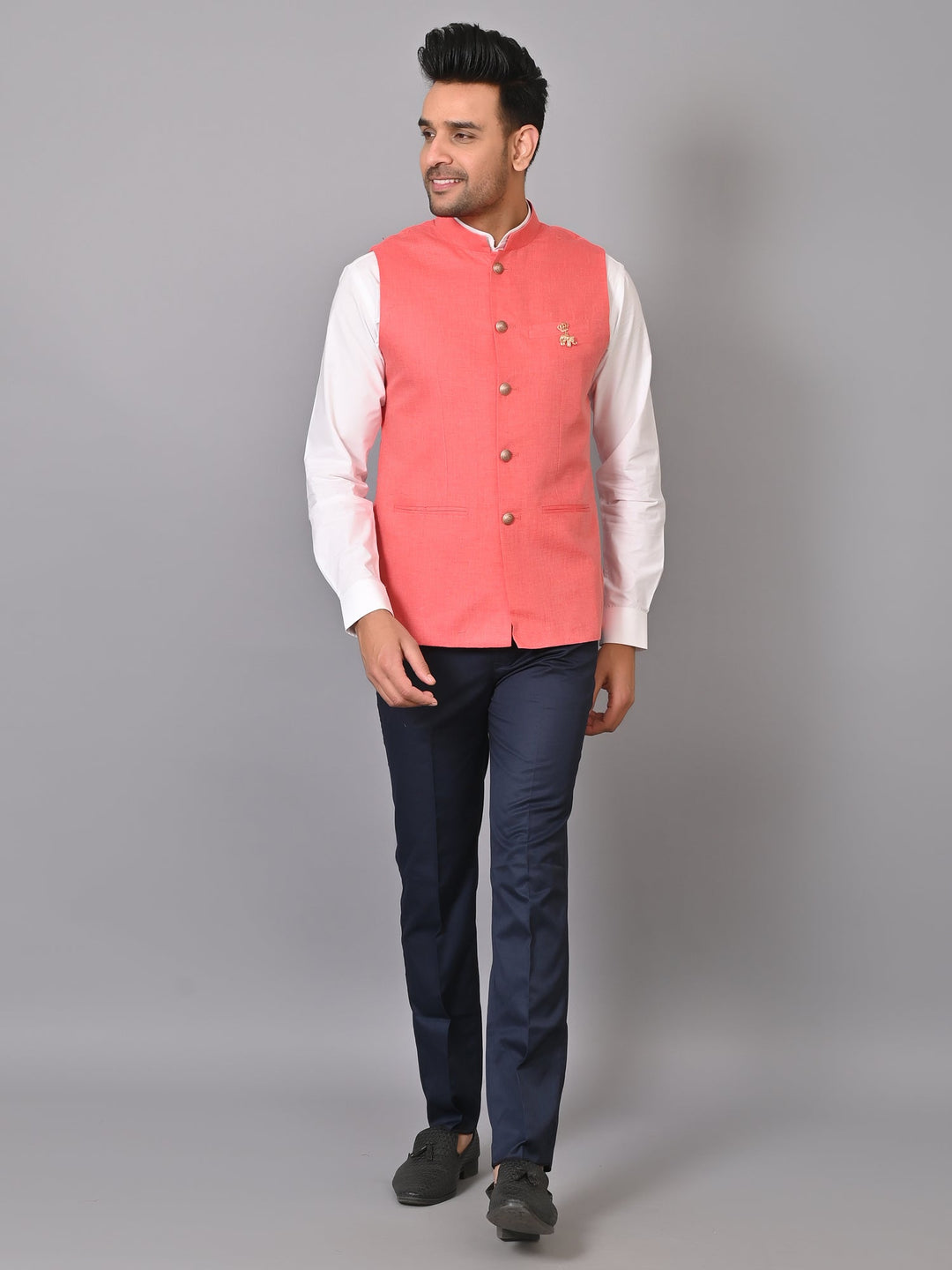 Solid Peach Nehru Jacket