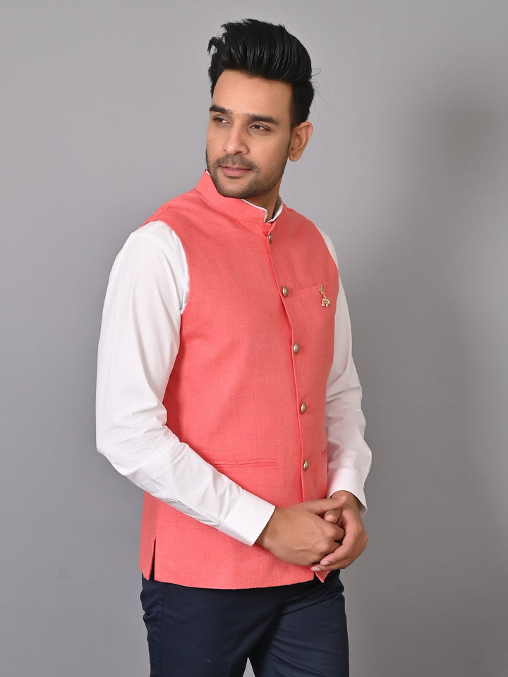 Solid Peach Nehru Jacket