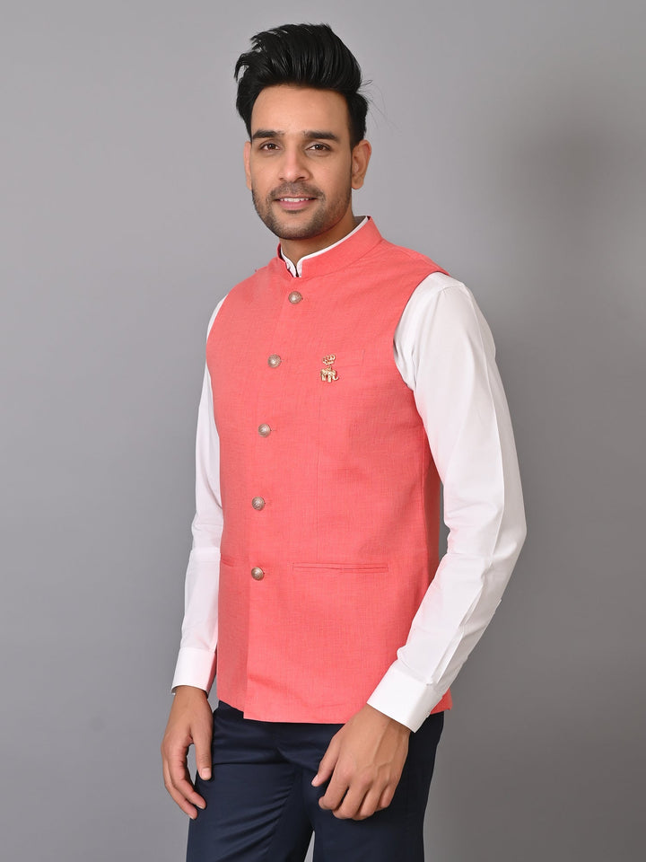 Solid Peach Nehru Jacket