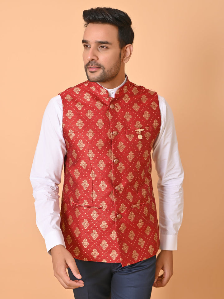 Textured Maroon Nehru Jacket