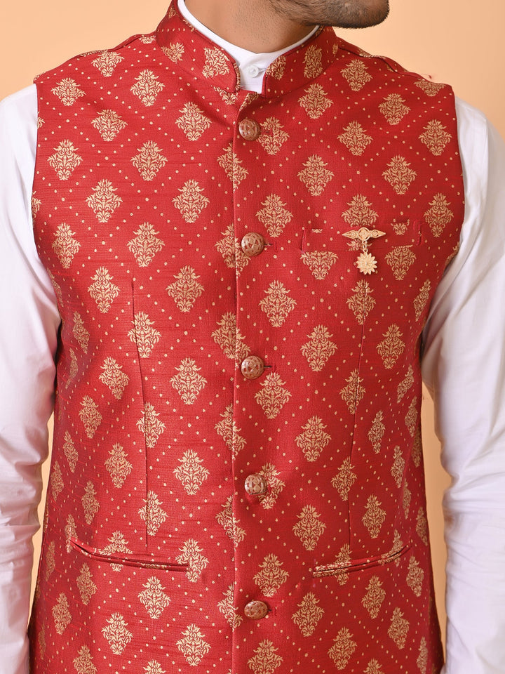 Textured Maroon Nehru Jacket
