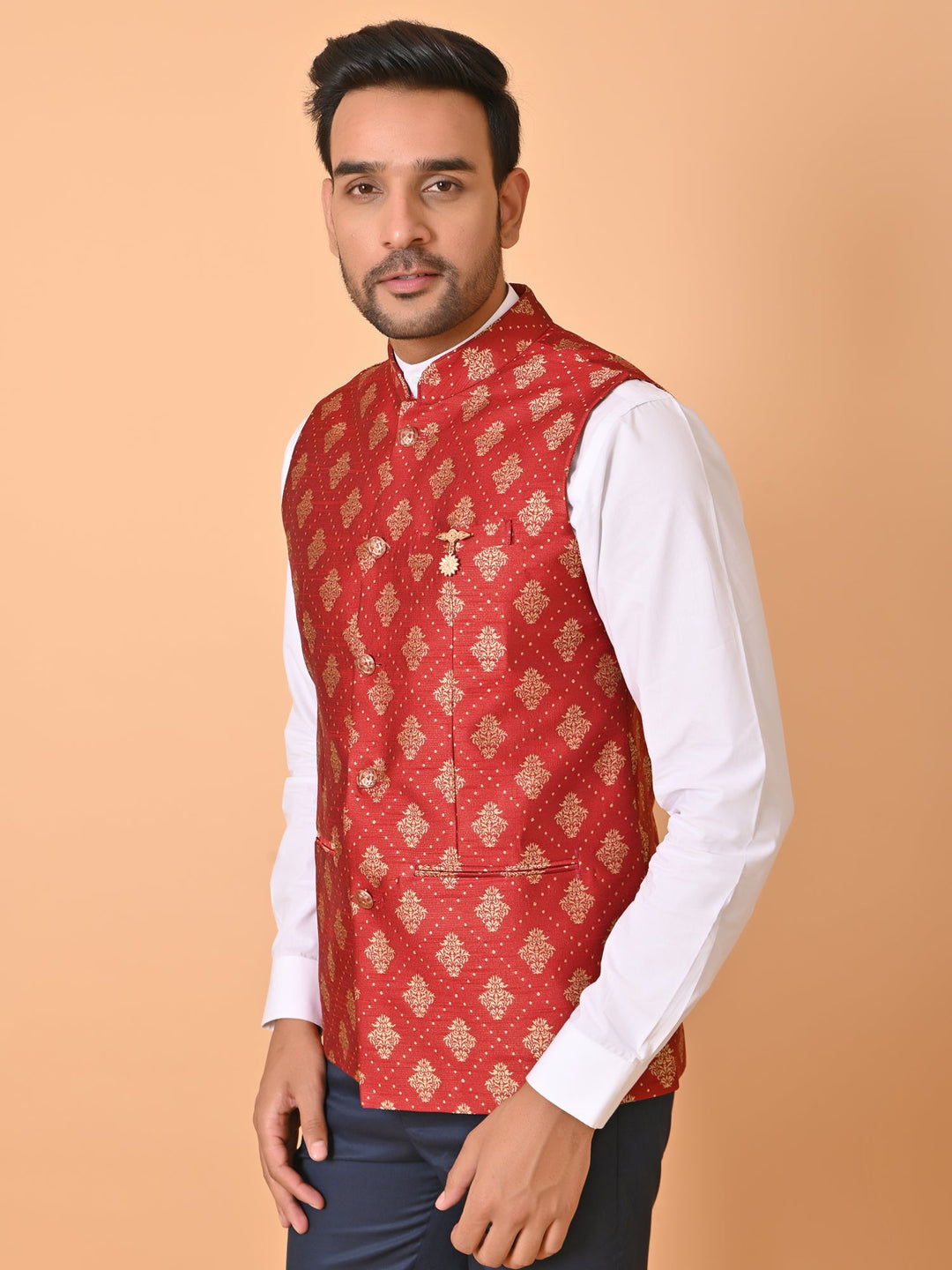 Textured Maroon Nehru Jacket