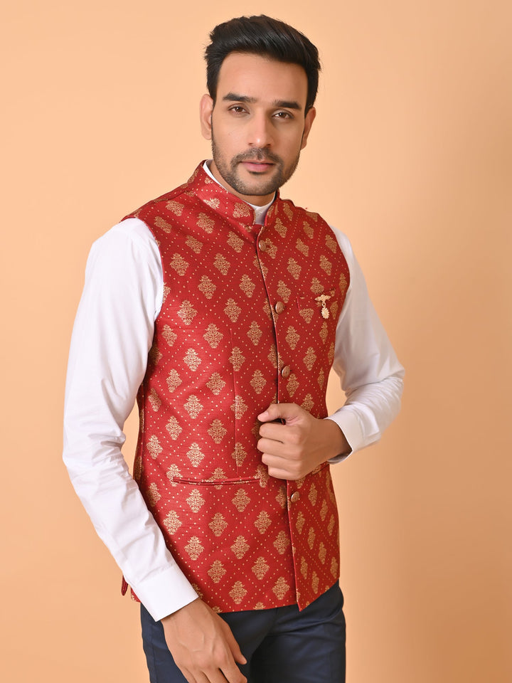 Textured Maroon Nehru Jacket