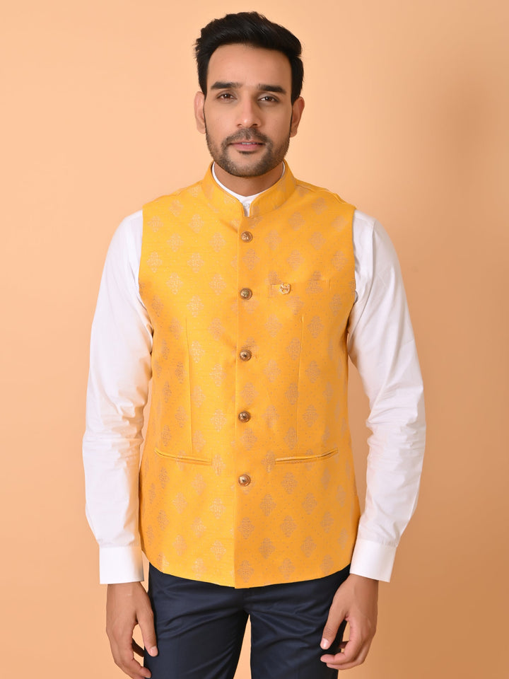 Floral Yellow Nehru Jacket