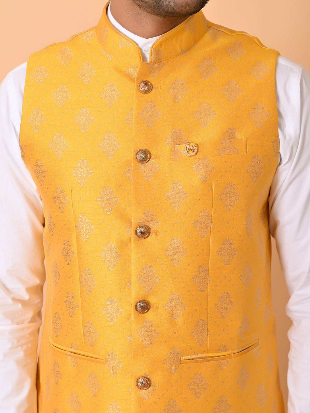 Floral Yellow Nehru Jacket
