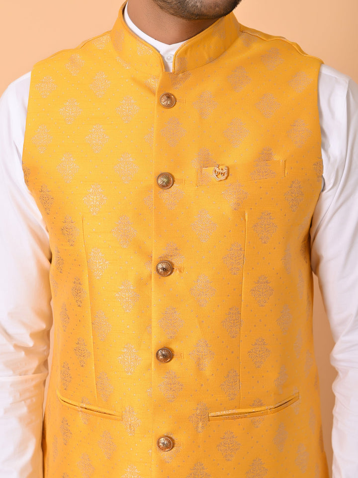 Floral Yellow Nehru Jacket