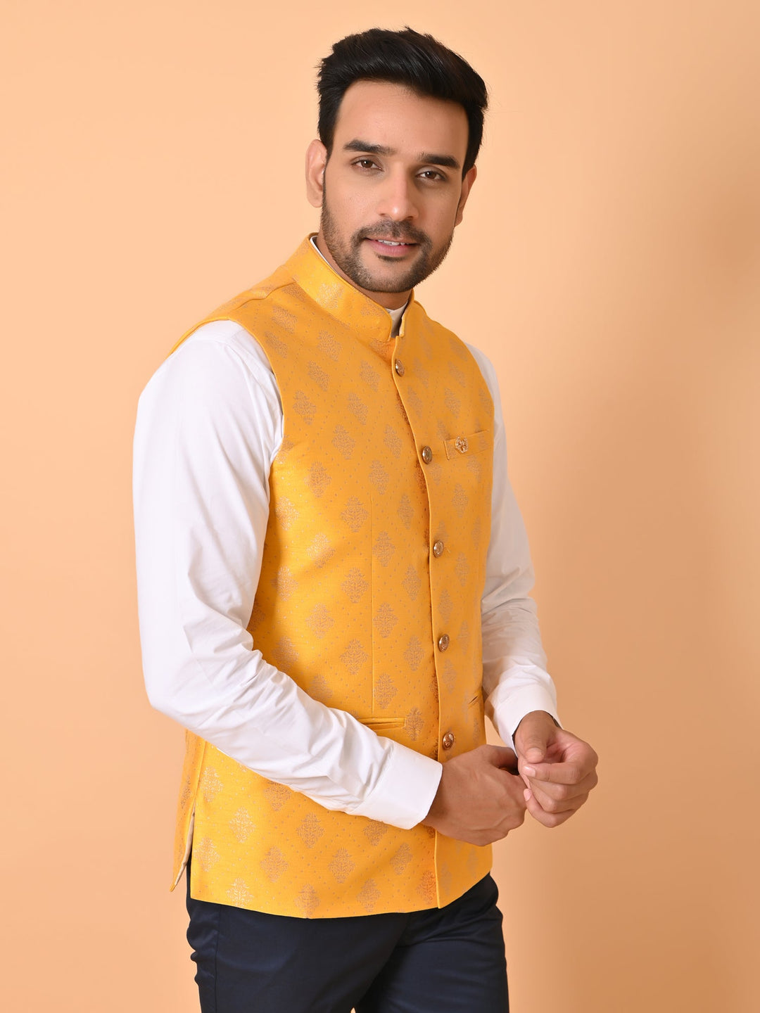 Floral Yellow Nehru Jacket