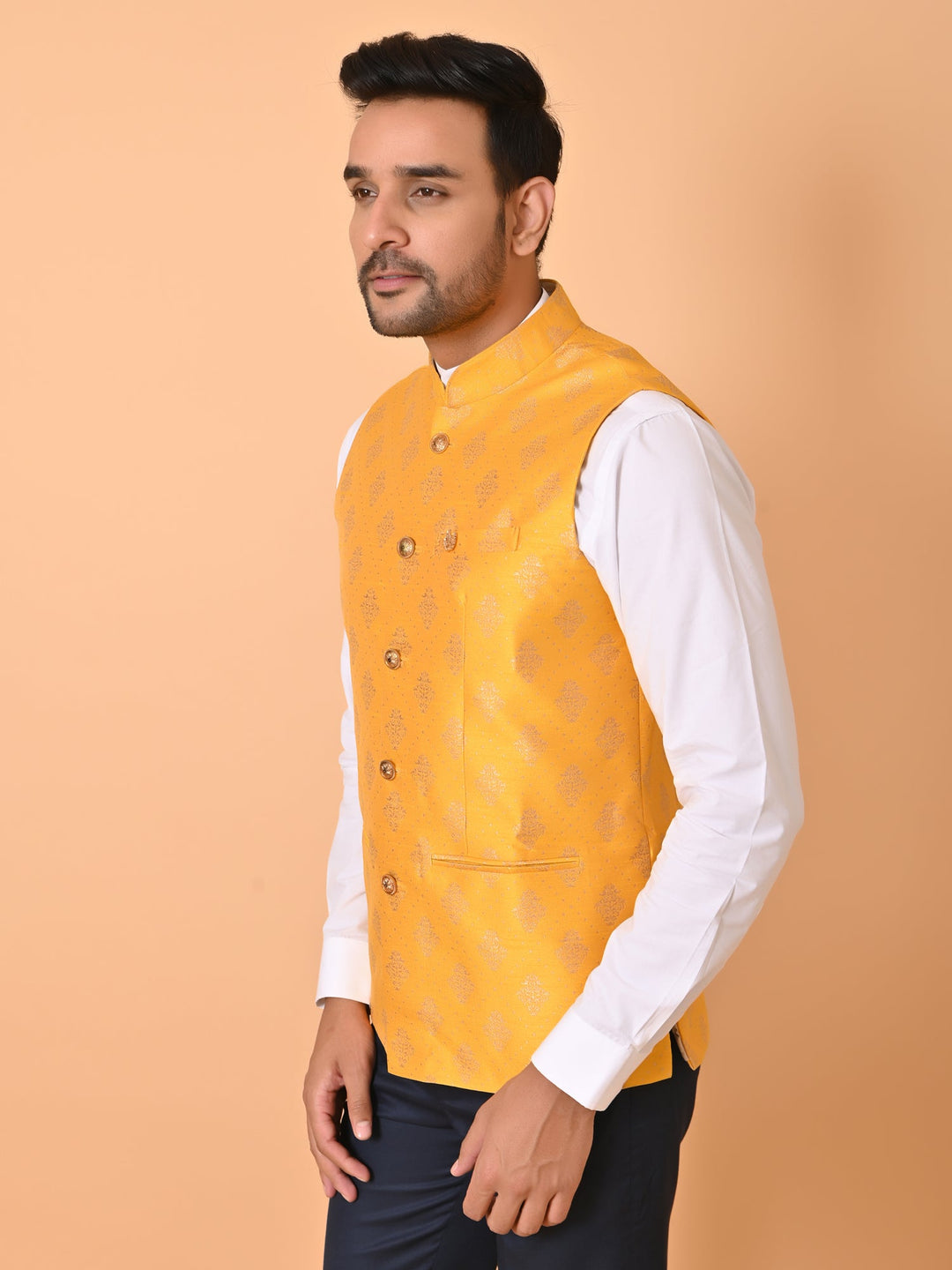 Floral Yellow Nehru Jacket