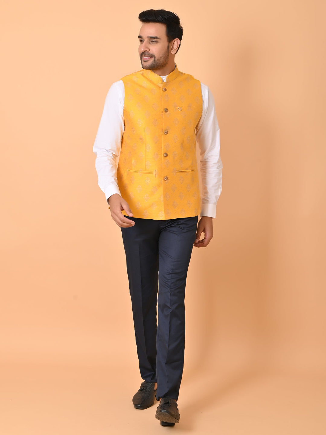 Floral Yellow Nehru Jacket